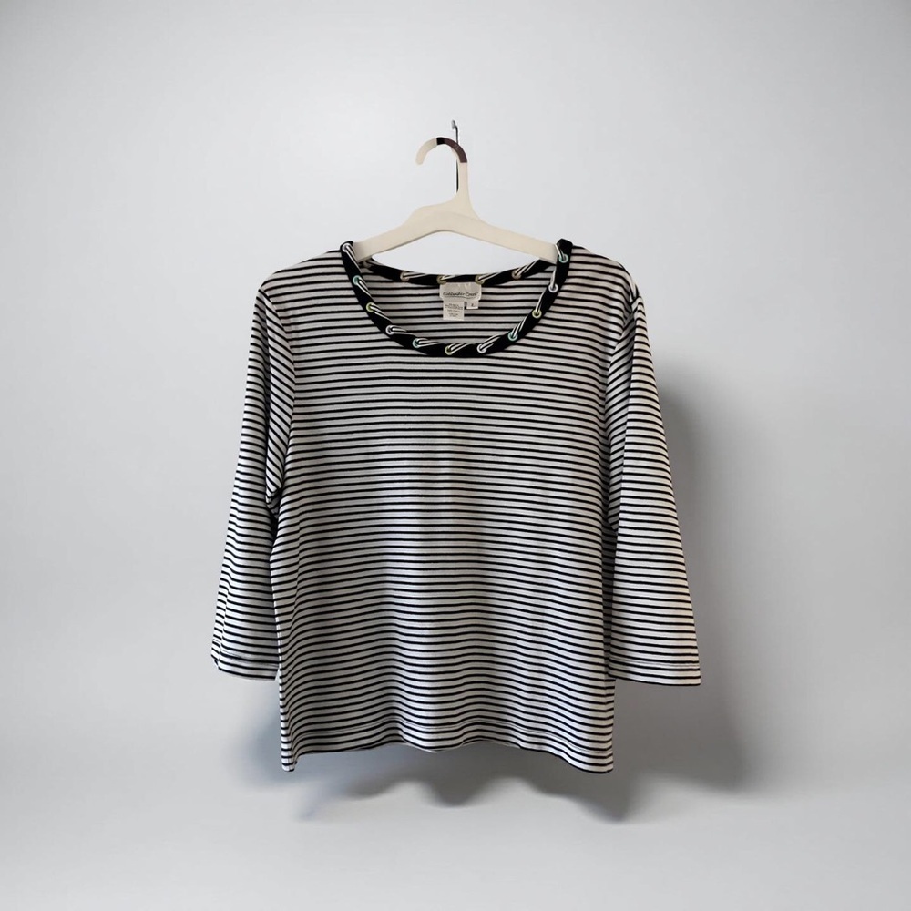 Coldwater Creek Striped Nautical Top with Unique Ribbon Trim Large - Like New - Picture 6 of 8